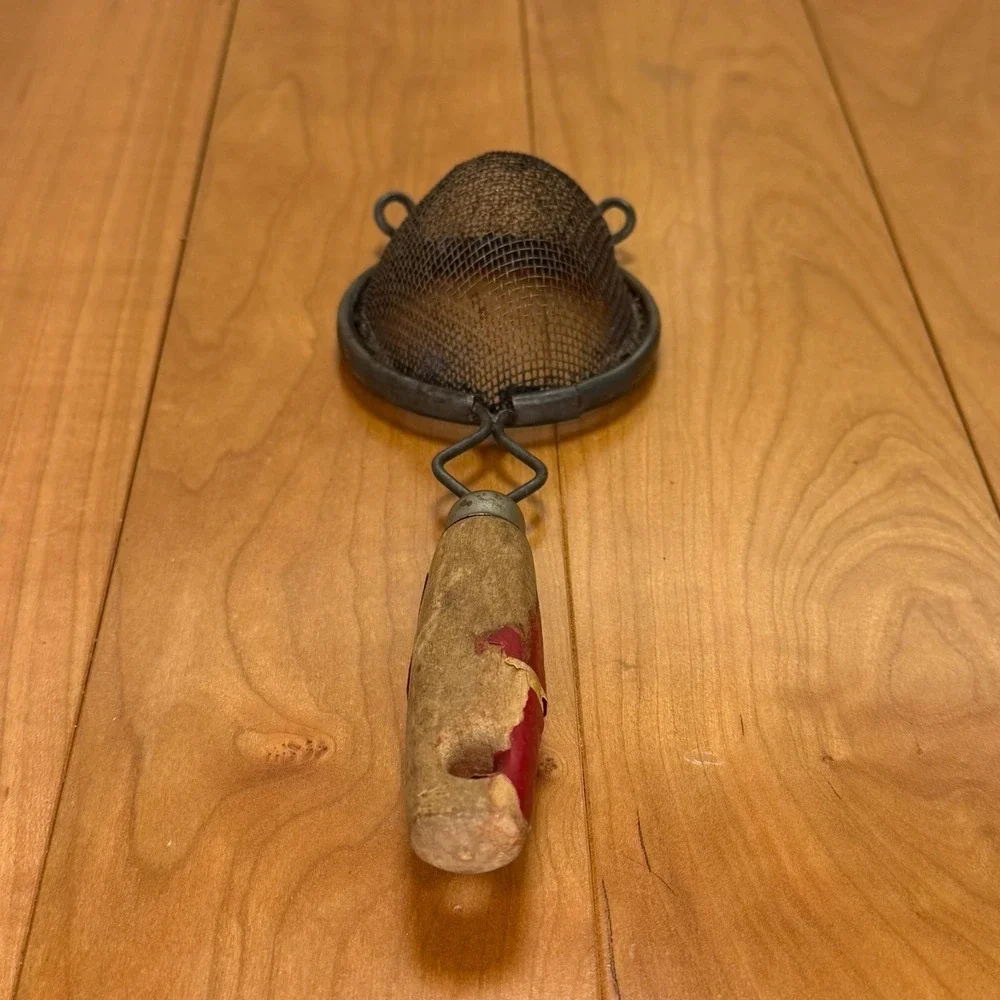 Vintage Basket Strainer with Wood Handle | Wire Mesh Strainer | 8
